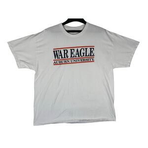 Auburn University War Eagle T-Shirt 2XL White Oversized College Graphic Tee